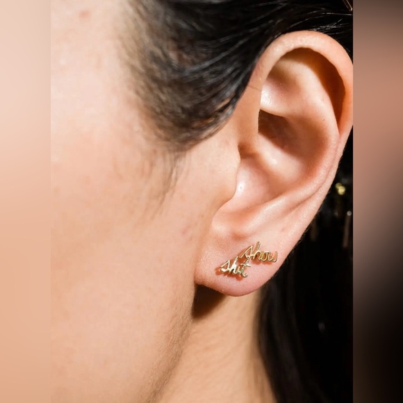 Larissa Loden Shit Script Stud, 14k Gold - Picture 2 of 5